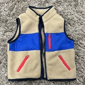 GAP Kids Tan and Blue Fleece Vest with Red Zippers